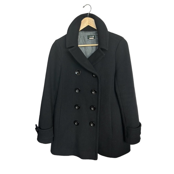 J. Crew Double Breasted Black Wool Peacoat Size 6 - Picture 3 of 16